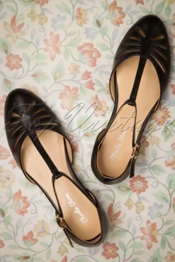 Shop Charlie Stone Singapore T-Strap Flats In Zwart