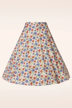 Cheap Banned Retro Sweet Floral Swing Rok In Creme