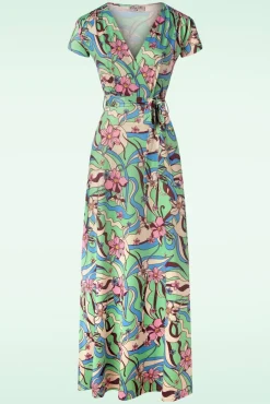 New Vintage Chic for Topvintage Swirly Maxi Jurk In Groen En Roze
