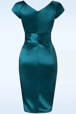 Fashion Glamour Bunny The Moira Satin Pencil Jurk In Teal