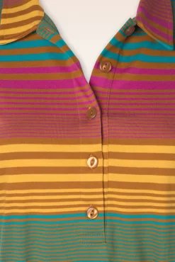 Discount Bakery Ladies Tilly Polo Jurk In Yarn Dyed Caramel