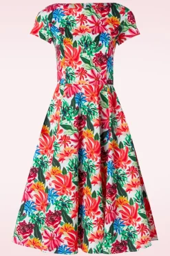 Best Topvintage Boutique Collection Topvintage Exclusive ~ Adriana Floral Swing Jurk Met Korte Mouwen In Multi