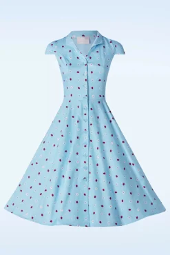 Discount Topvintage Boutique Collection Topvintage Exclusive ~ Angie Swing Jurk In Licht Blauw Met Lieveheersbeestjes Print