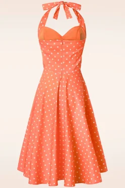 New Topvintage Boutique Collection Topvintage Exclusive ~ Bettie Polka Dot Swing Jurk In Oranje