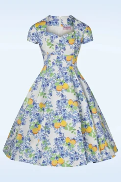 Clearance Topvintage Boutique Collection Topvintage Exclusive ~ Joliena Swingjurk In Wit En Blauw