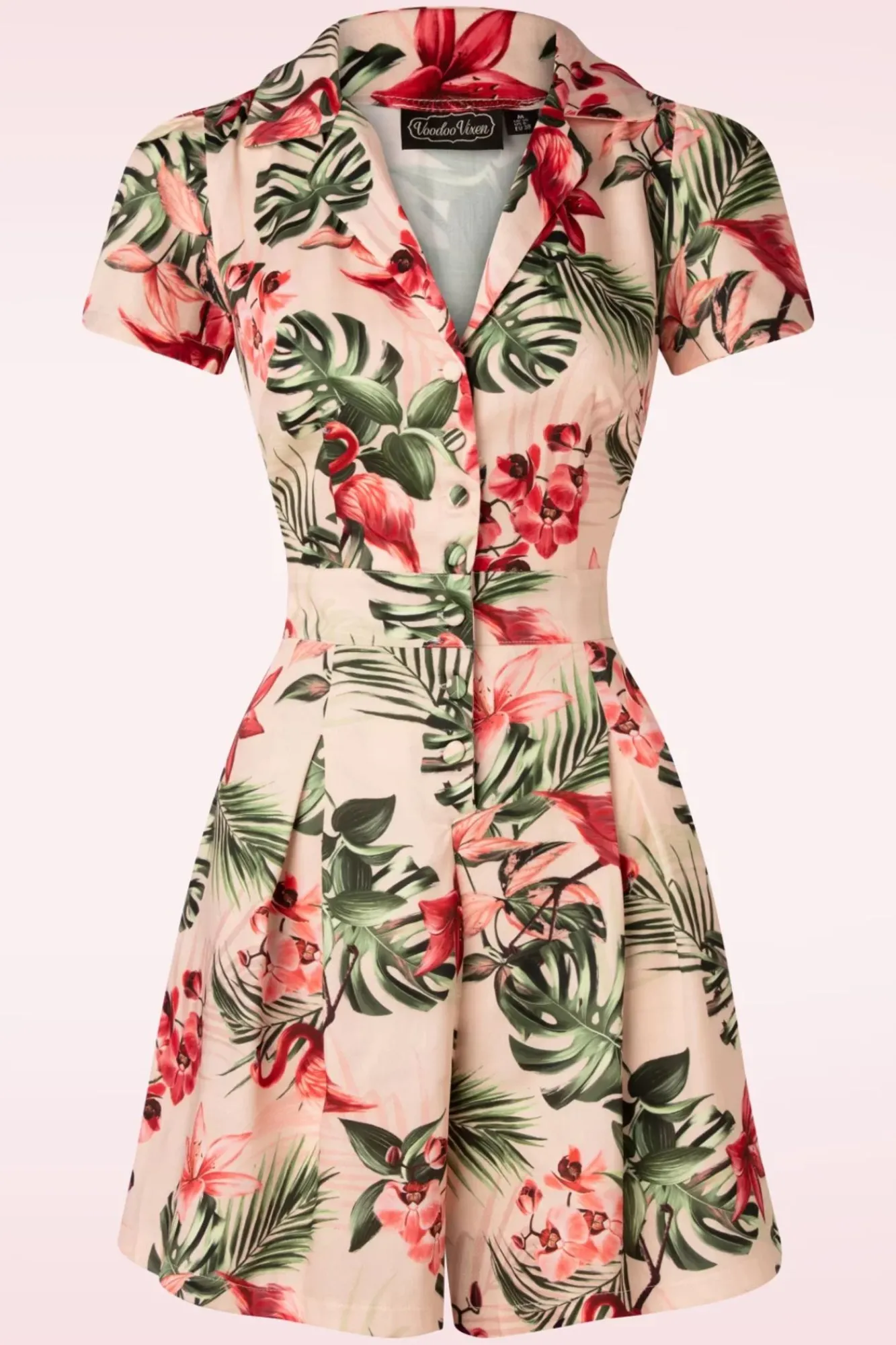 Sale Vixen Tropische Flamingo Button Up Playsuit In Licht Roze