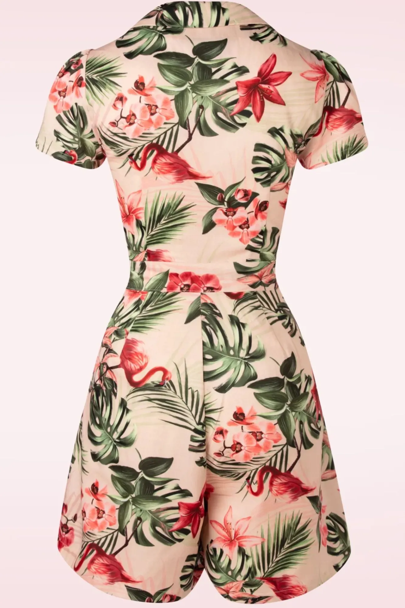 Sale Vixen Tropische Flamingo Button Up Playsuit In Licht Roze