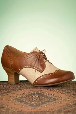 New Miz Mooz Tully Lederen Veterschoentjes In Cognac En Creme