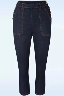 Clearance Queen Kerosin Workwear Capri Denim In Donkerblauwe Wassing