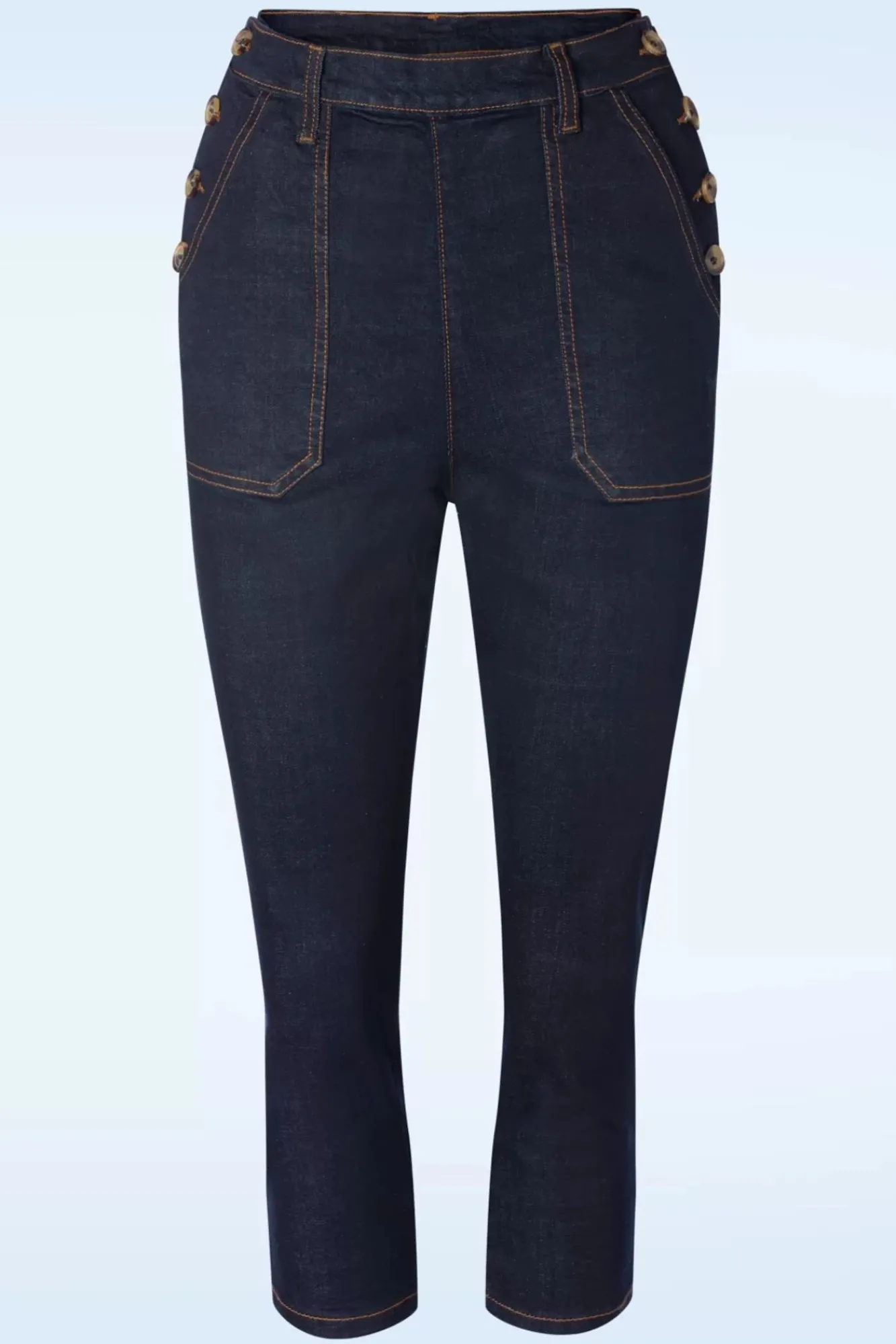 Clearance Queen Kerosin Workwear Capri Denim In Donkerblauwe Wassing